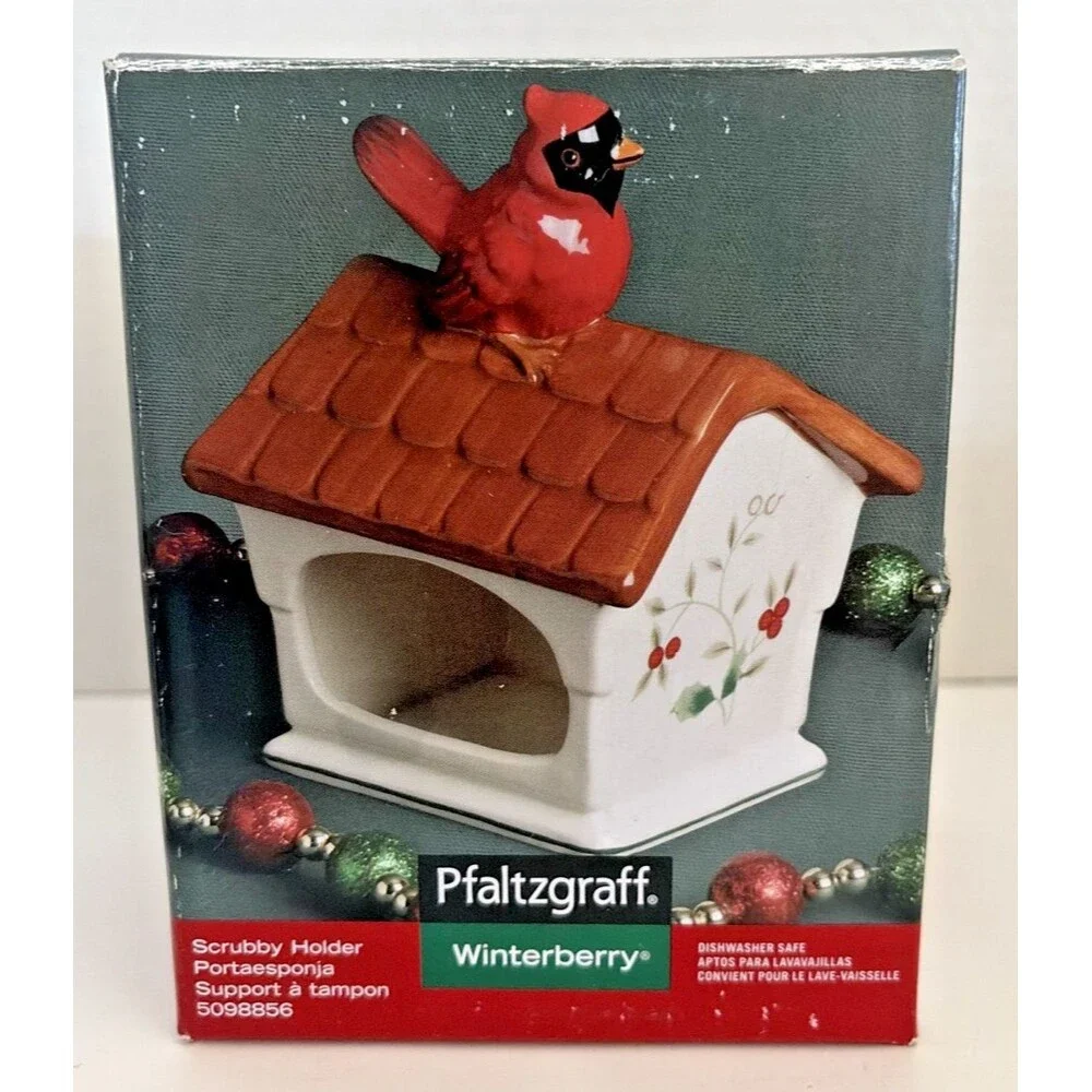 Pfaltzgraff Winterberry Cardinal Birdhouse Scrubby Holder Sponge Caddy 5098856